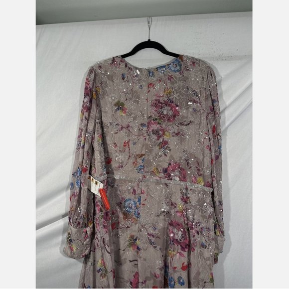 NWT $498 Mac Duggal [ 18 ] Floral Embellished Long Sleeve Midi Dress Mauve‎ - Picture 11 of 16